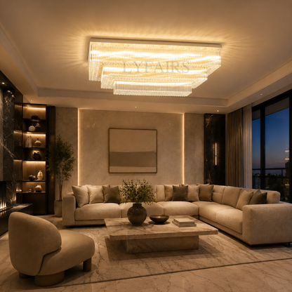 Lampadario moderno in cristallo a 2/3 livelli con montaggio a filo per spazio extra