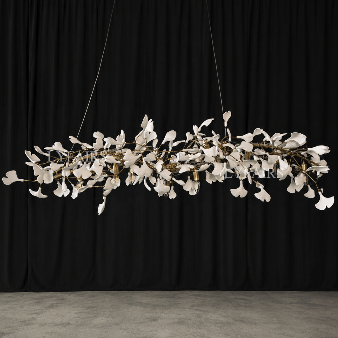 Linear Ginkgo Ceramic Chandelier for Dining Room/Kitchen island