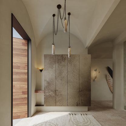 Modern Minimalist Natural Alabaster Cylinder Chain Cluster Ceiling Light