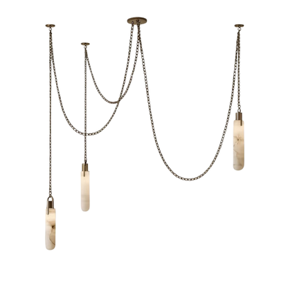 Modern Minimalist Natural Alabaster Cylinder Chain Cluster Ceiling Light