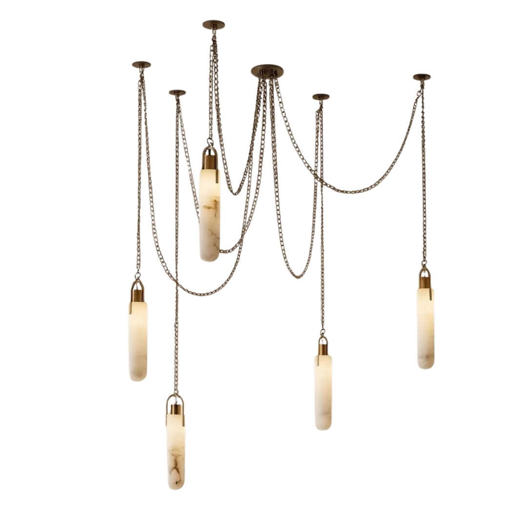 Modern Minimalist Natural Alabaster Cylinder Chain Cluster Ceiling Light