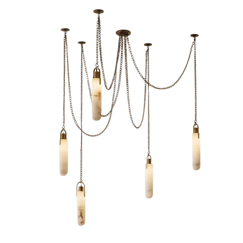 Modern Minimalist Natural Alabaster Cylinder Chain Cluster Ceiling Light