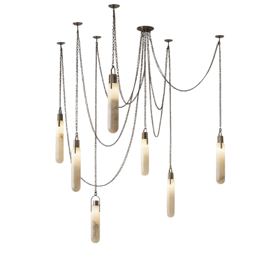 Modern Minimalist Natural Alabaster Cylinder Chain Cluster Ceiling Light