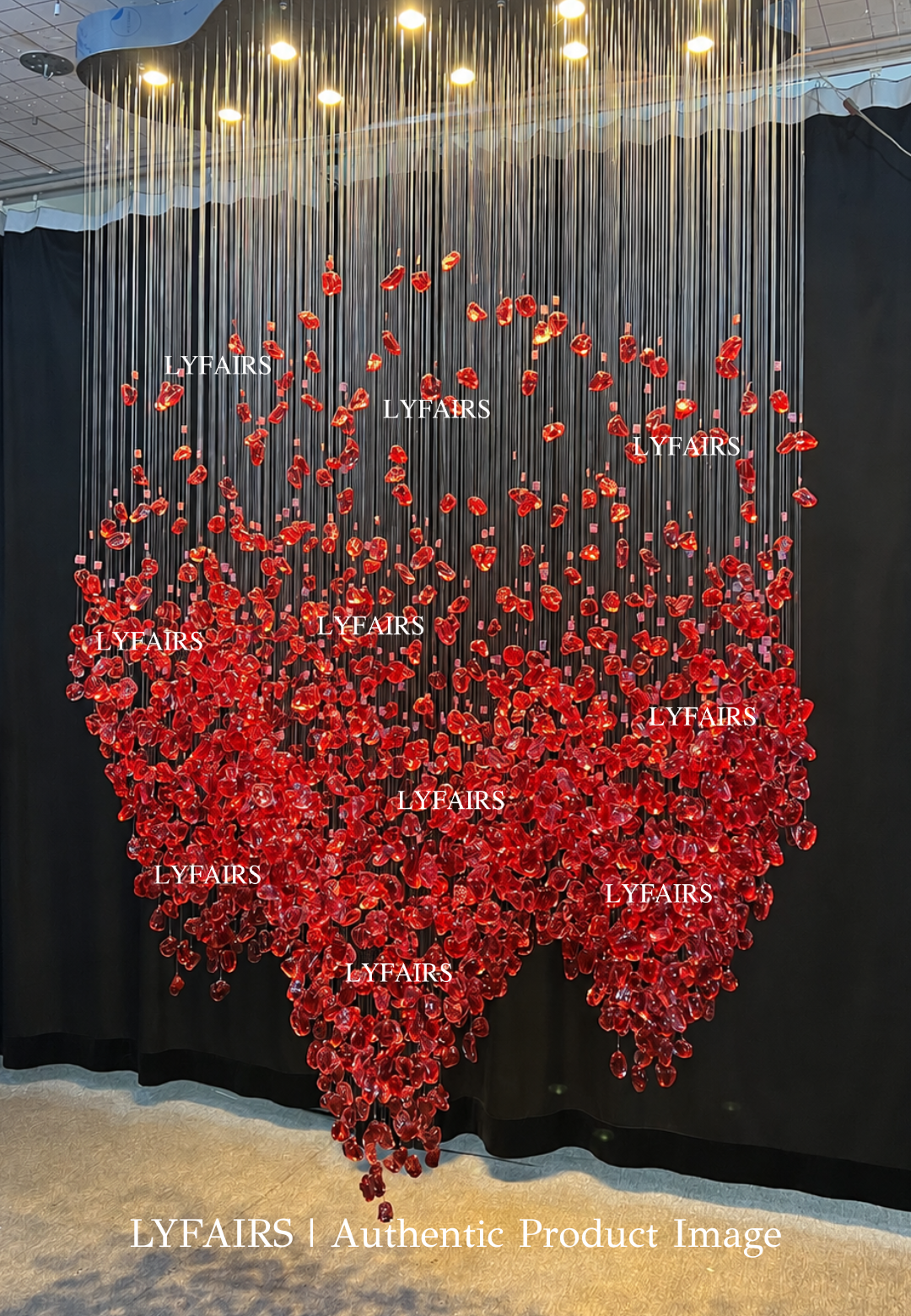 Modern Cascading Red Glazed Glass Stone Art Chandelier for Mansion/ Hotel Lobby/Luxury Hall