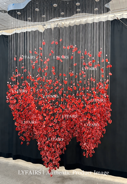 Modern Cascading Red Glazed Glass Stone Art Chandelier for Mansion/ Hotel Lobby/Luxury Hall