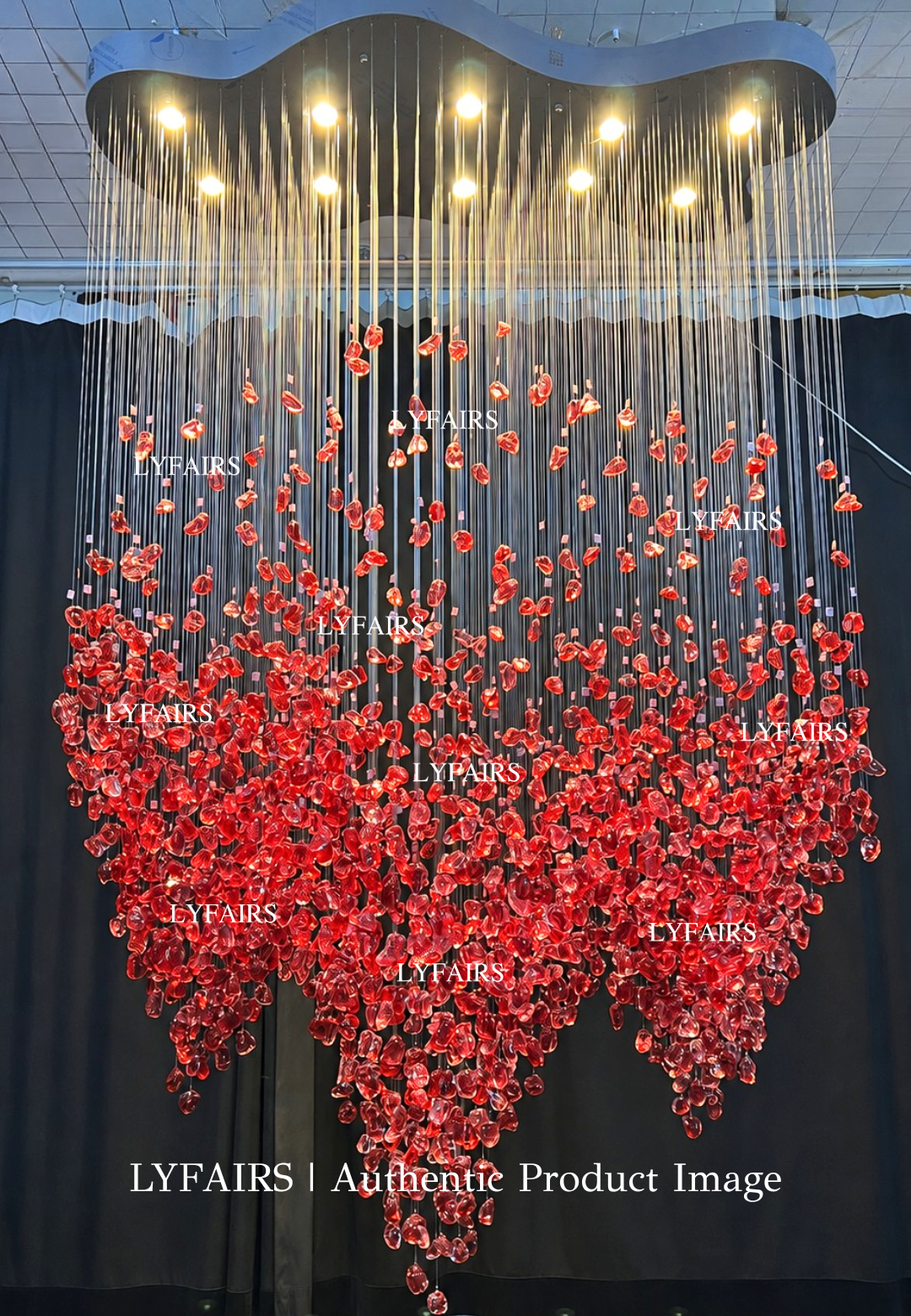 Modern Cascading Red Glazed Glass Stone Art Chandelier for Mansion/ Hotel Lobby/Luxury Hall