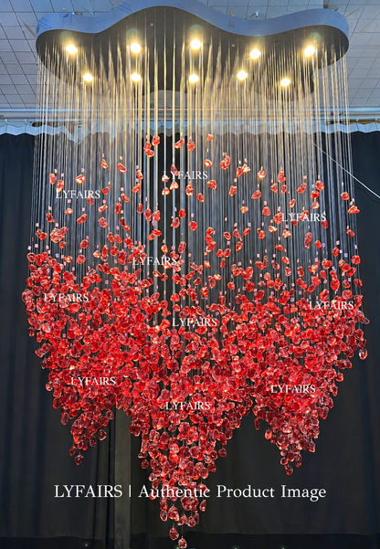 Modern Cascading Red Glazed Glass Stone Art Chandelier for Mansion/ Hotel Lobby/Luxury Hall