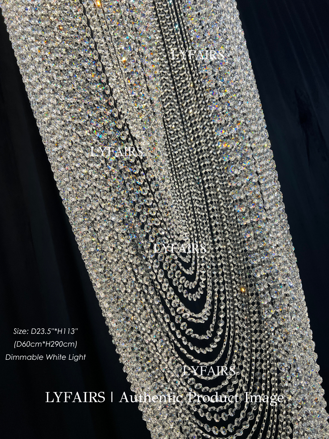 Luxury Waterfall Crystal Flush Mounted Chandelier for High Ceiling