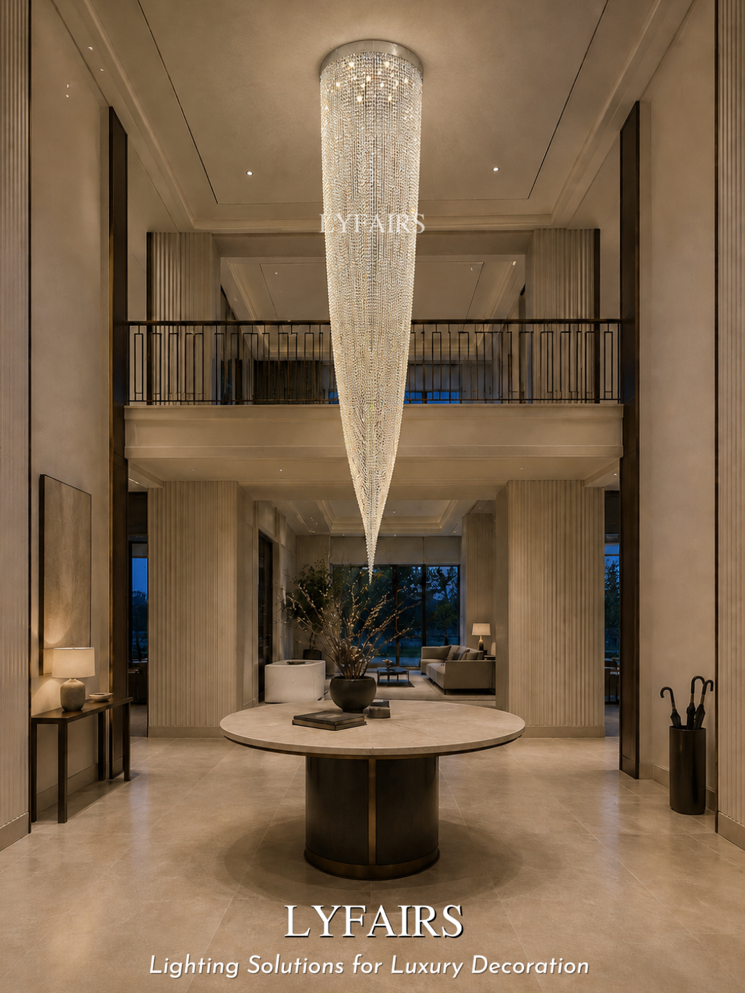 Luxury Waterfall Crystal Flush Mounted Chandelier for High Ceiling