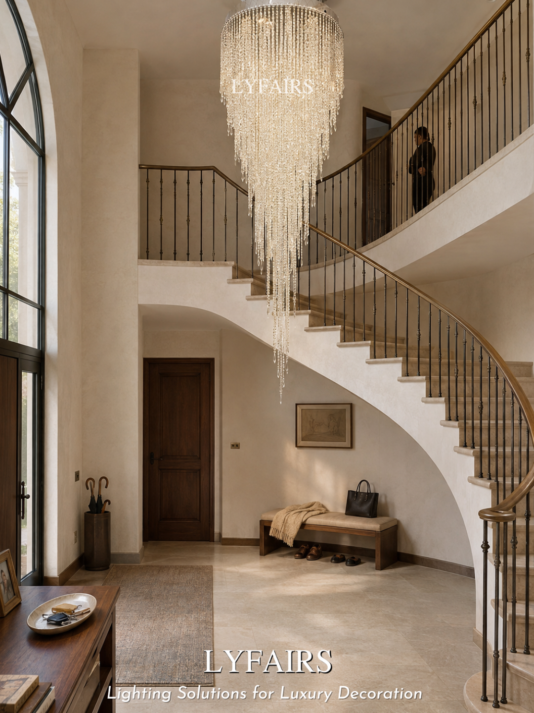 Lampadario moderno di lusso con nappa in cristallo per scale/soggiorno