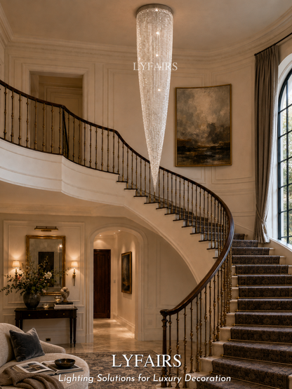 Luxury Waterfall Crystal Flush Mounted Chandelier for High Ceiling