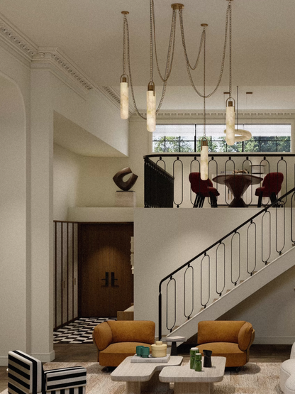 Modern Minimalist Natural Alabaster Cylinder Chain Cluster Ceiling Light