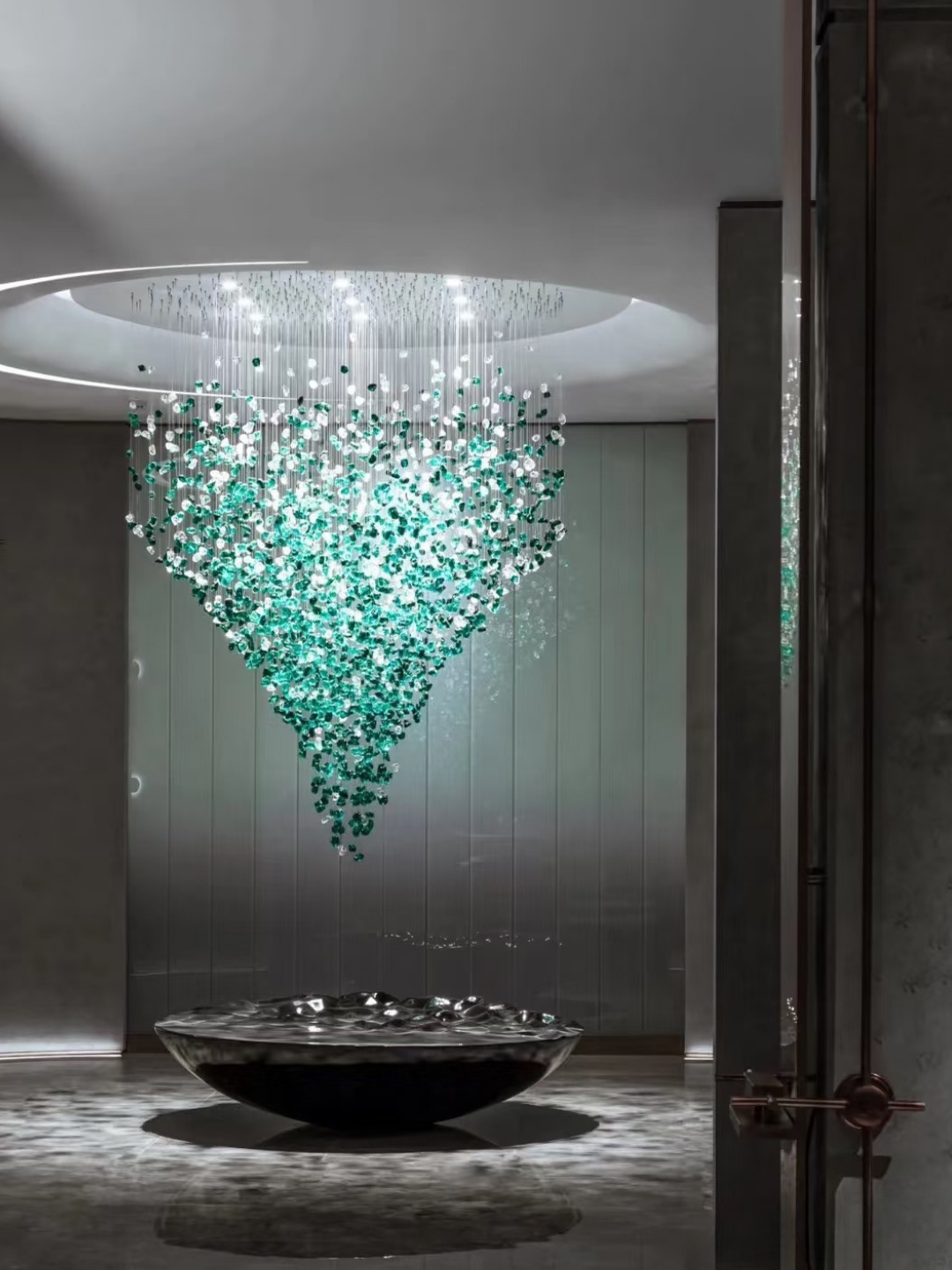Modern Luxury Cascading Colorful Glass Stone Chandelier