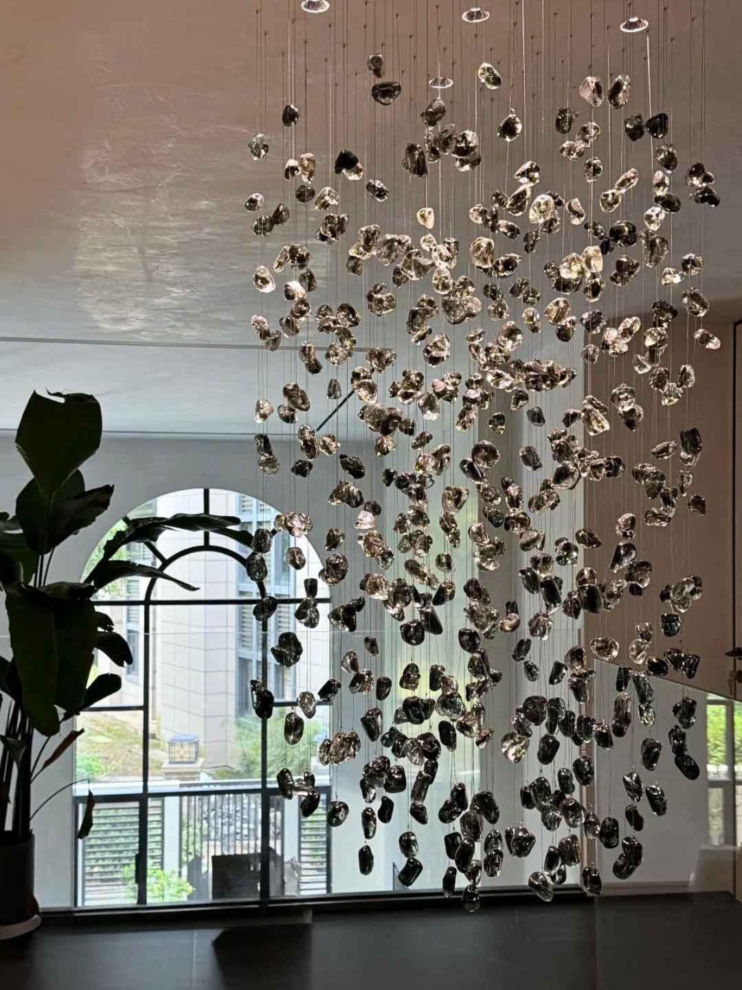 Modern Luxury Cascading Colorful Glass Stone Chandelier