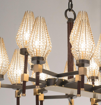Contemporary Linear Torch‑Shaped Crystal Shade Chandelier for Dining Room/Kitchen Island