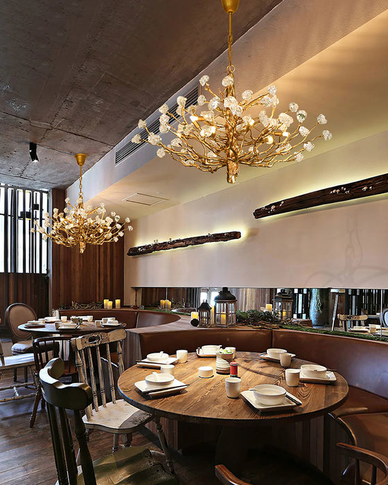Lampadario da soffitto con pendente in cristallo e rami in ottone per soggiorno/sala da pranzo/ingresso