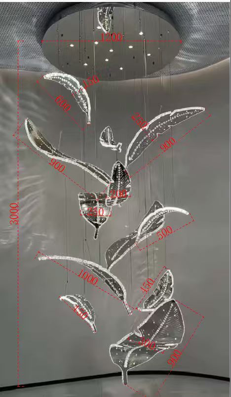 Modern Floating Sculptural Banana Leaf Crystal Ceiling Light