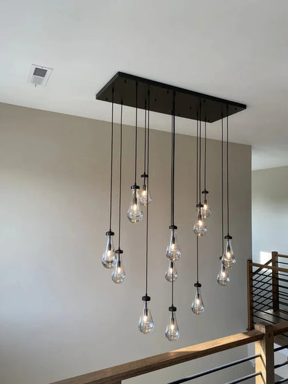 Lampadario moderno in cristallo a goccia con baldacchino rettangolare