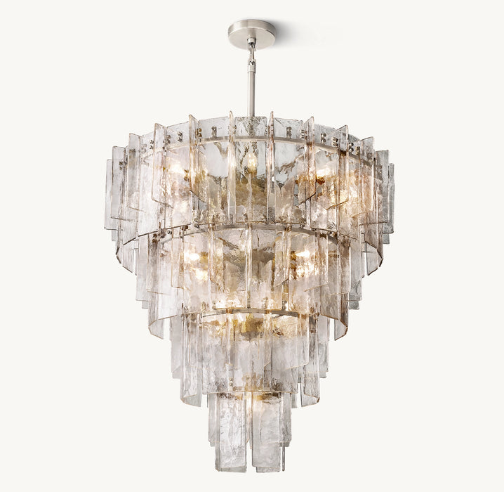 Vintage Inspired Tiered Clear/Smoky Gray Rippled Cast Glass Chandelier