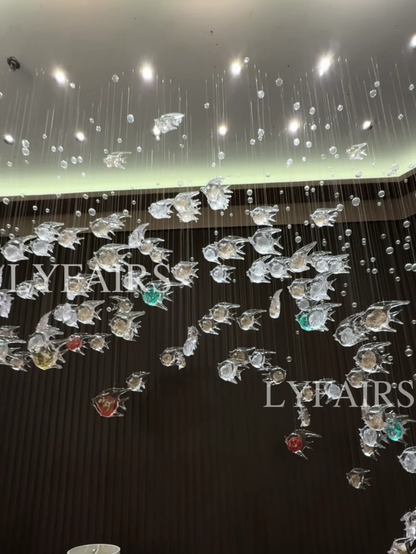Artistic Flowing Fish Glazed Glass Chandelier for Hotel Lobby