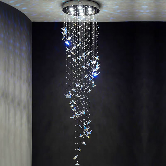 Lustre papillon flottant en cristal K9 de style nord-européen pour plafond haut