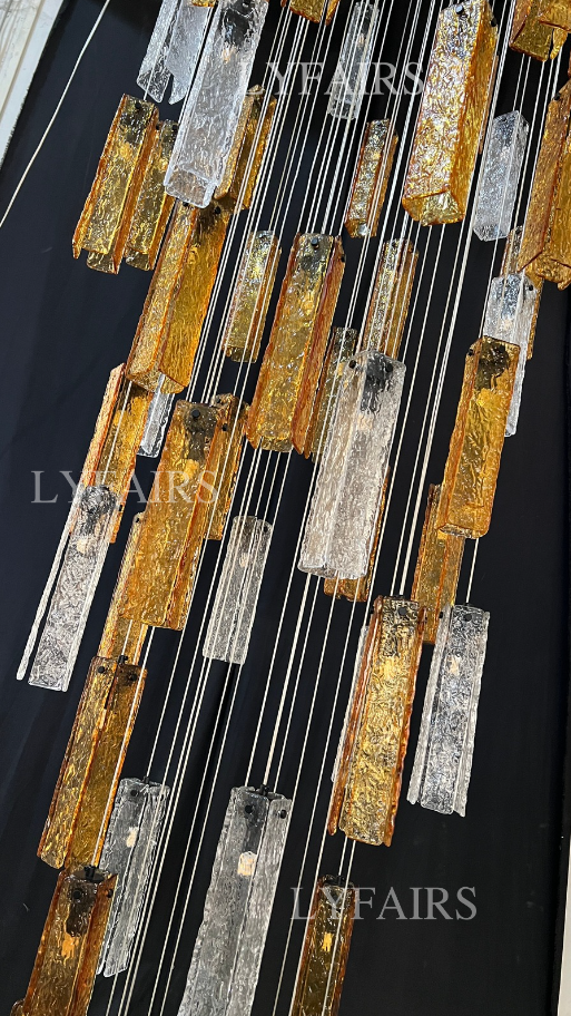 Modern Colorful Rectangle Cluster Glass Tile Staircase Chandelier