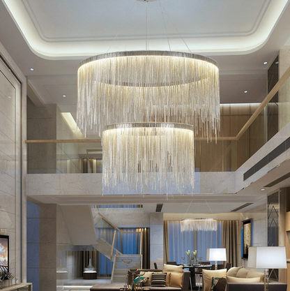 Extra Large Round Aluminum Tassel Chain Chandelier for Living/Dining Room/Villa/Duplex Hall