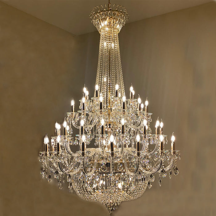 Lampadario a candela in stile impero tradizionale in oro extra large di lusso, con pendente in cristallo per scale/atrio