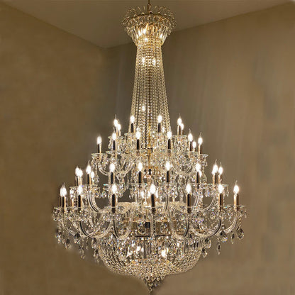 Lampadario a candela in stile impero tradizionale in oro extra large di lusso, con pendente in cristallo per scale/atrio