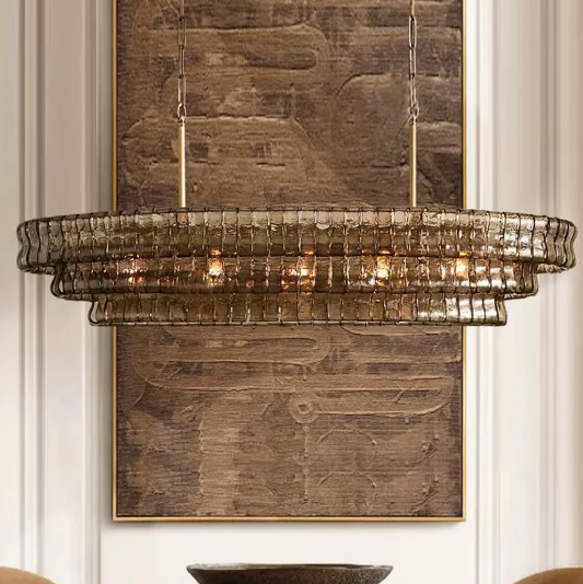 Modern Oval Clear/Smoky Gray Glass Chandelier for Low-ceiling