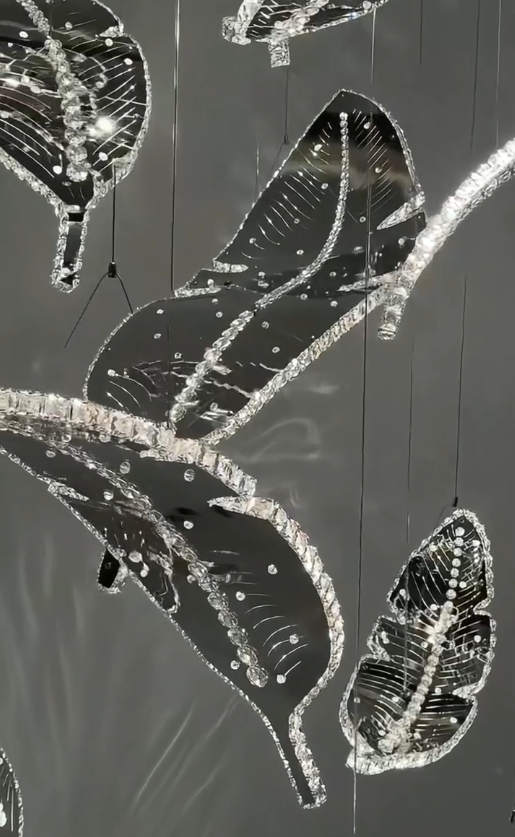 Modern Floating Sculptural Banana Leaf Crystal Ceiling Light