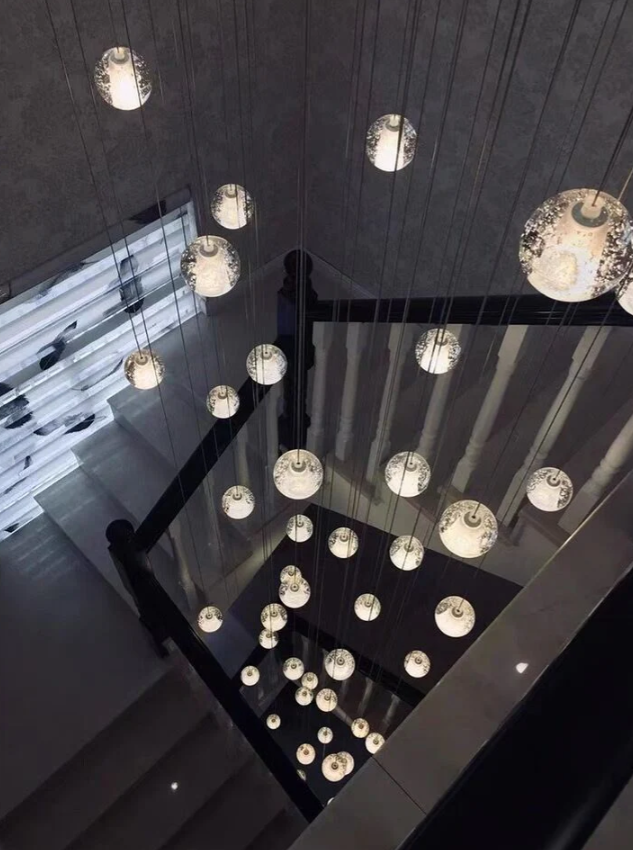 Oversized Nordic Art Round Air Bubbles Pendant Chandelier for Stairs/Spiral Staircase/Hotel Lobby