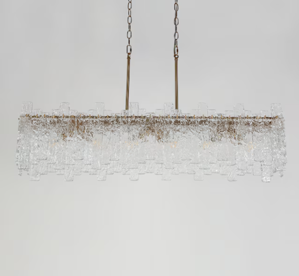 Modern Rectangular Clacier Glass Chandelier for Dining Room