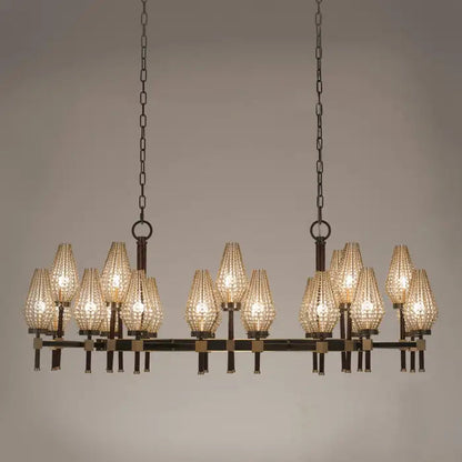 Contemporary Linear Torch‑Shaped Crystal Shade Chandelier for Dining Room/Kitchen Island