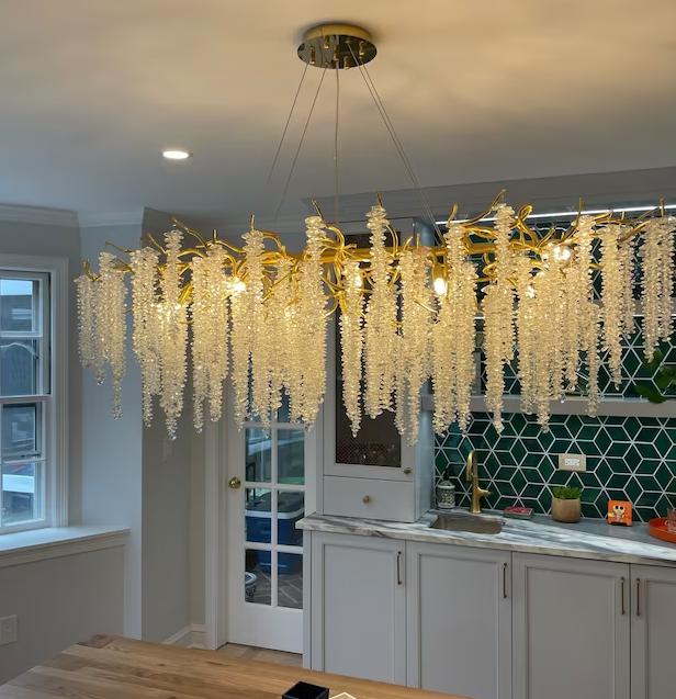 Lampadario a sospensione in cristallo a forma di ghiacciolo, stile ramificato, per sala da pranzo