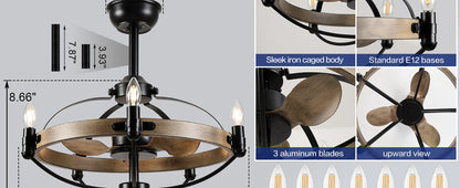 Modern Farmhouse Rustic Ceiling Fan Light Chandelier