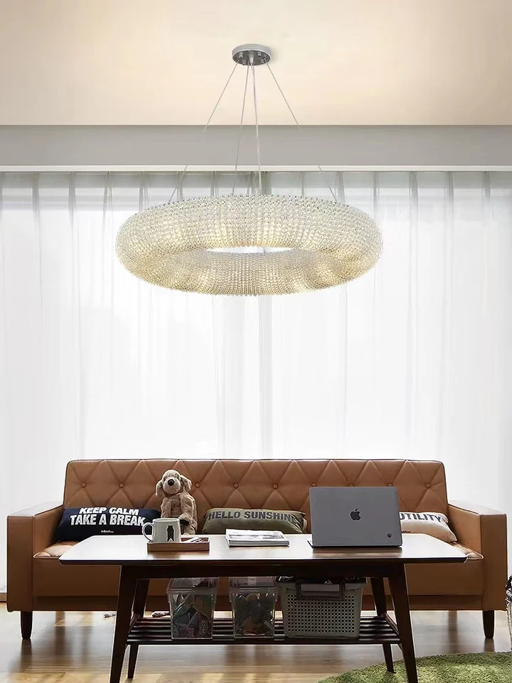 Lustre rond en cristal de luxe pour salon, luminaire décoratif pour chambre à coucher, couleur argent/or