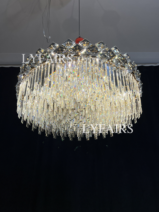 Lustre en cristal transparent à plusieurs niveaux, de luxe et moderne, idéal pour un salon, une salle à manger ou une chambre à coucher