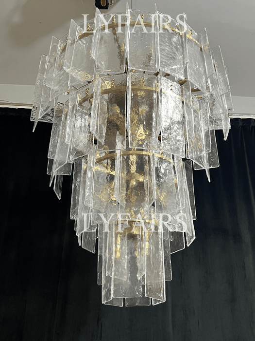 Vintage Inspired Tiered Clear/Smoky Gray Rippled Cast Glass Chandelier