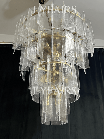 Vintage Inspired Tiered Clear/Smoky Gray Rippled Cast Glass Chandelier