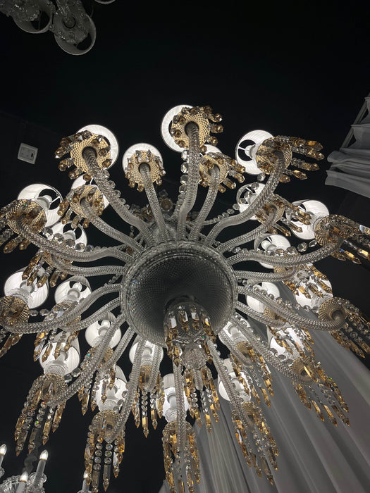 Lampadario di lusso classico a più livelli con paralume in cristallo giallo e candela, grande e luminoso, per stanze con soffitti alti/soggiorno