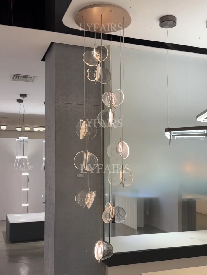Modern Floating Chips Glass Chandelier for High Ceiling/Dining Room