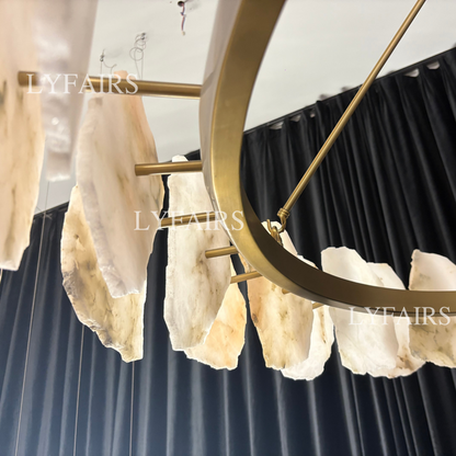Modern Round/Linear Alabaster Chandelier for Living Room/Dining Room/Kitchen Island