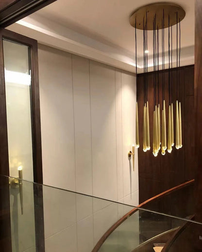 Minimalist Staircase Ceiling Lighting Fixture Foyer Pendant Chandelier In Gold Brass Finish