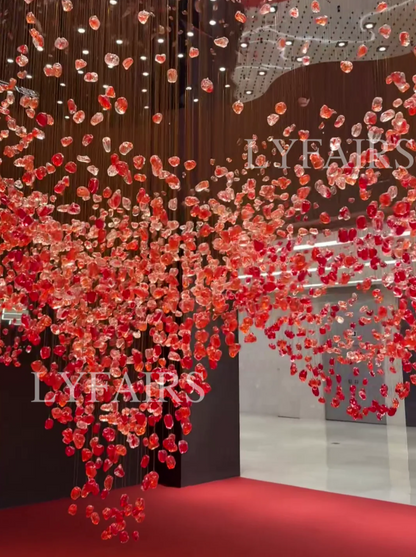 Modern Cascading Red Glazed Glass Stone Art Chandelier for Mansion/ Hotel Lobby/Luxury Hall