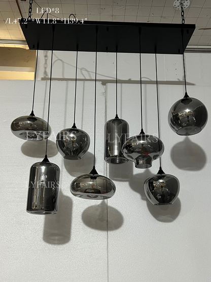 Lampadario in vetro grigio fumé per bar/sala da pranzo
