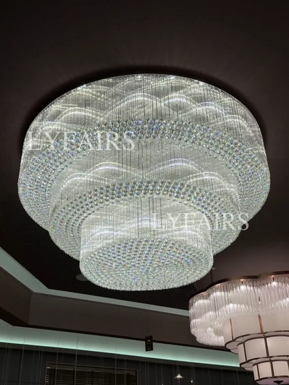 Modern 3-tier Flush Mounted Round Crystal Chandelier