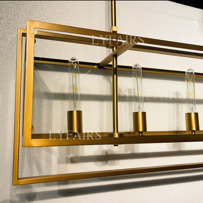 Lampadario moderno con paralume in vetro e acciaio lineare per sala da pranzo/isola della cucina