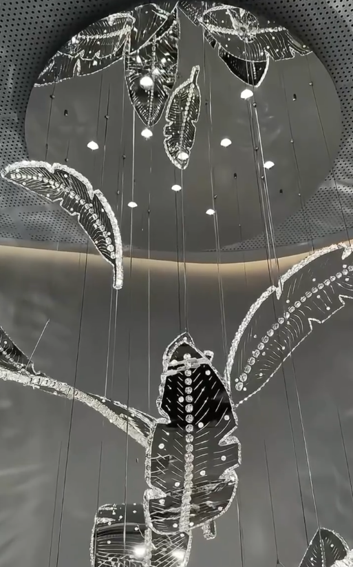Modern Floating Sculptural Banana Leaf Crystal Ceiling Light