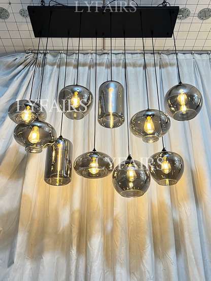 Lampadario in vetro grigio fumé per bar/sala da pranzo
